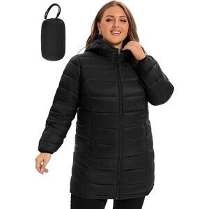 Another Choice Women's XL Black Packable Puffer Jacket Full Zip Hooded HR2-46